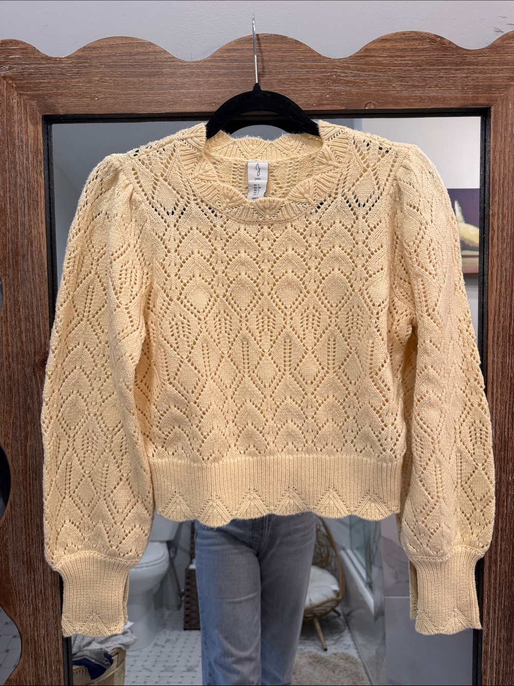 Joie Cream Pointelle Puff-Sleeve Sweater